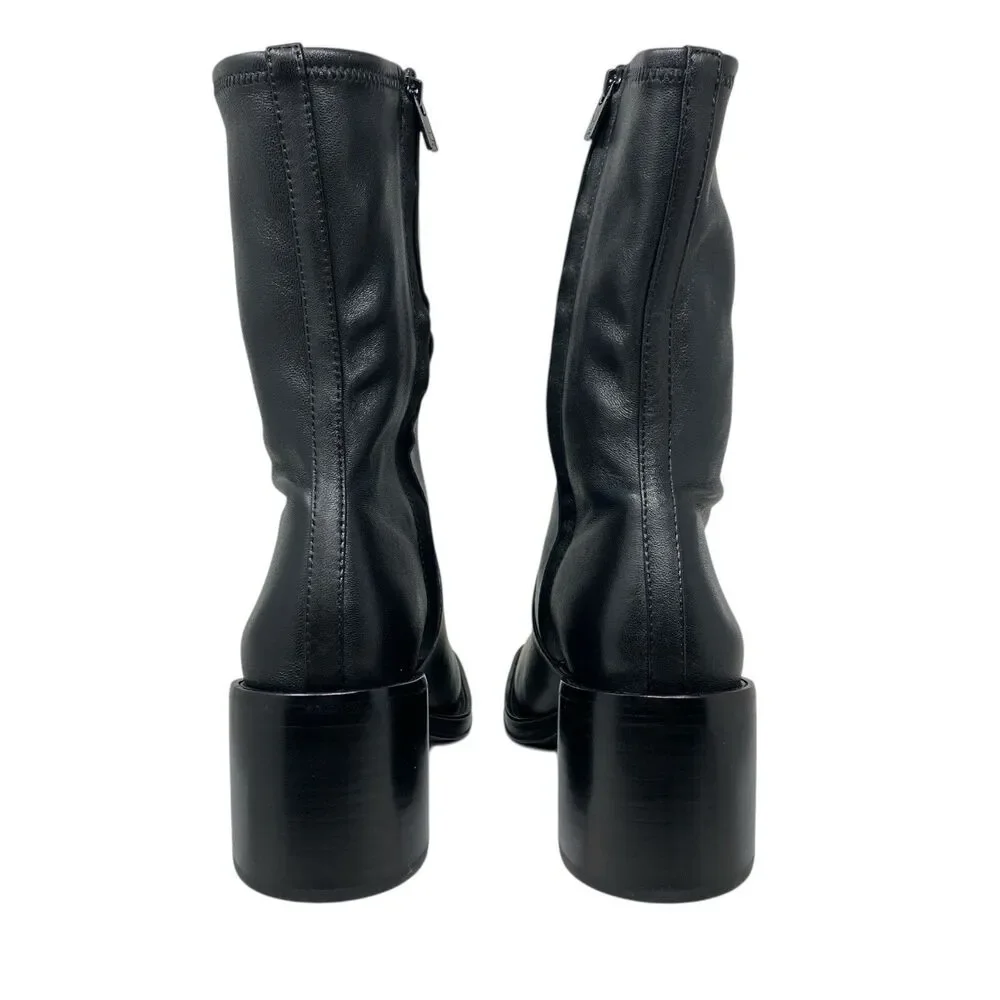 Loeffler Randall Black Leather Nolan Stretch Side‎ Zip Block Heel Booties